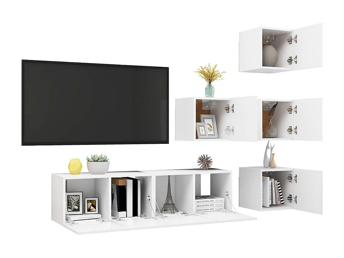 Juego de mueble para TV de 6 piezas aglomerado blanco