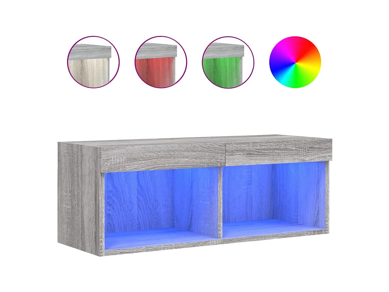 Meuble TV avec lumières LED sonoma gris 80x30x30 cm