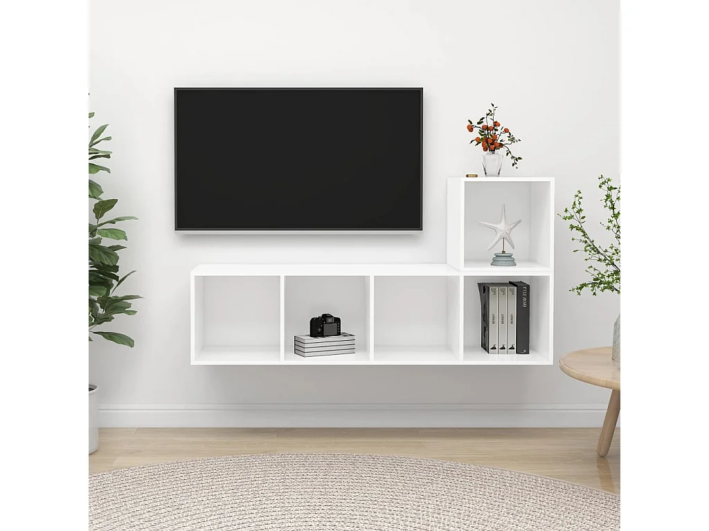 Juego de muebles de salón 2 piezas madera de ingeniería blanco