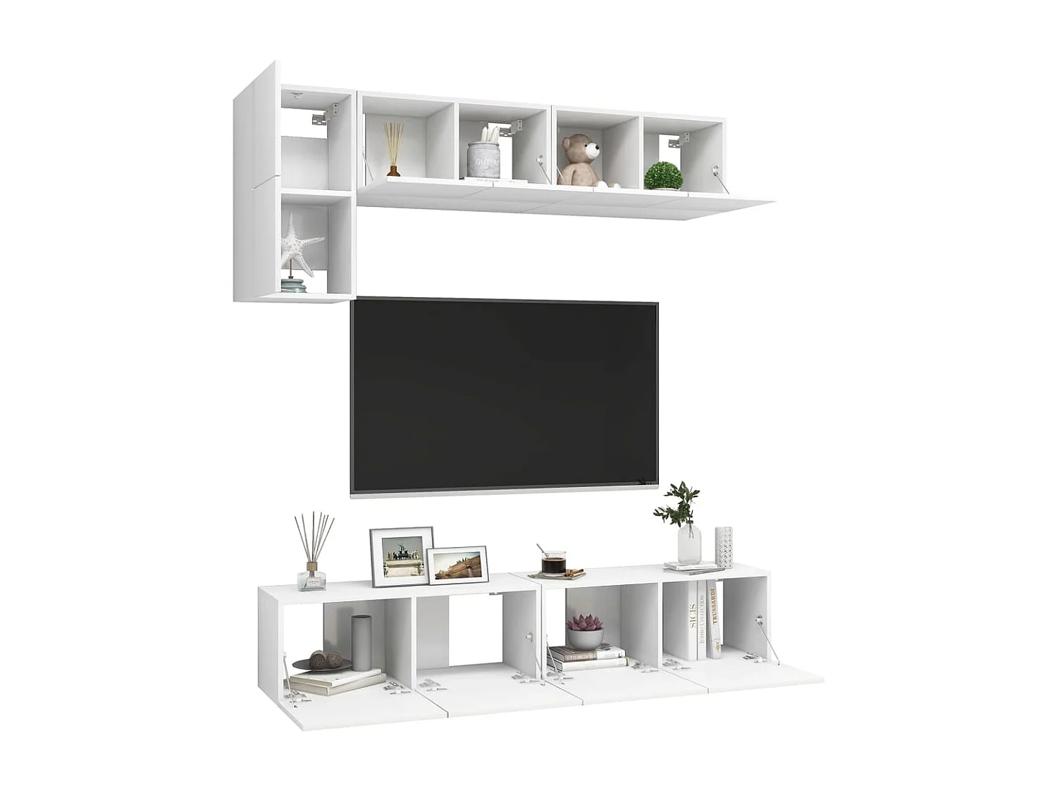 5 peças conjunto de móveis de TV contraplacado branco