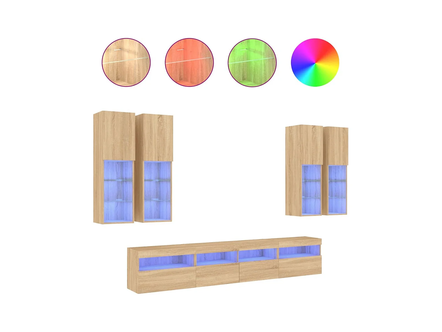 Ensemble de meubles TV muraux 7pièces et lumières LED chêne sonoma