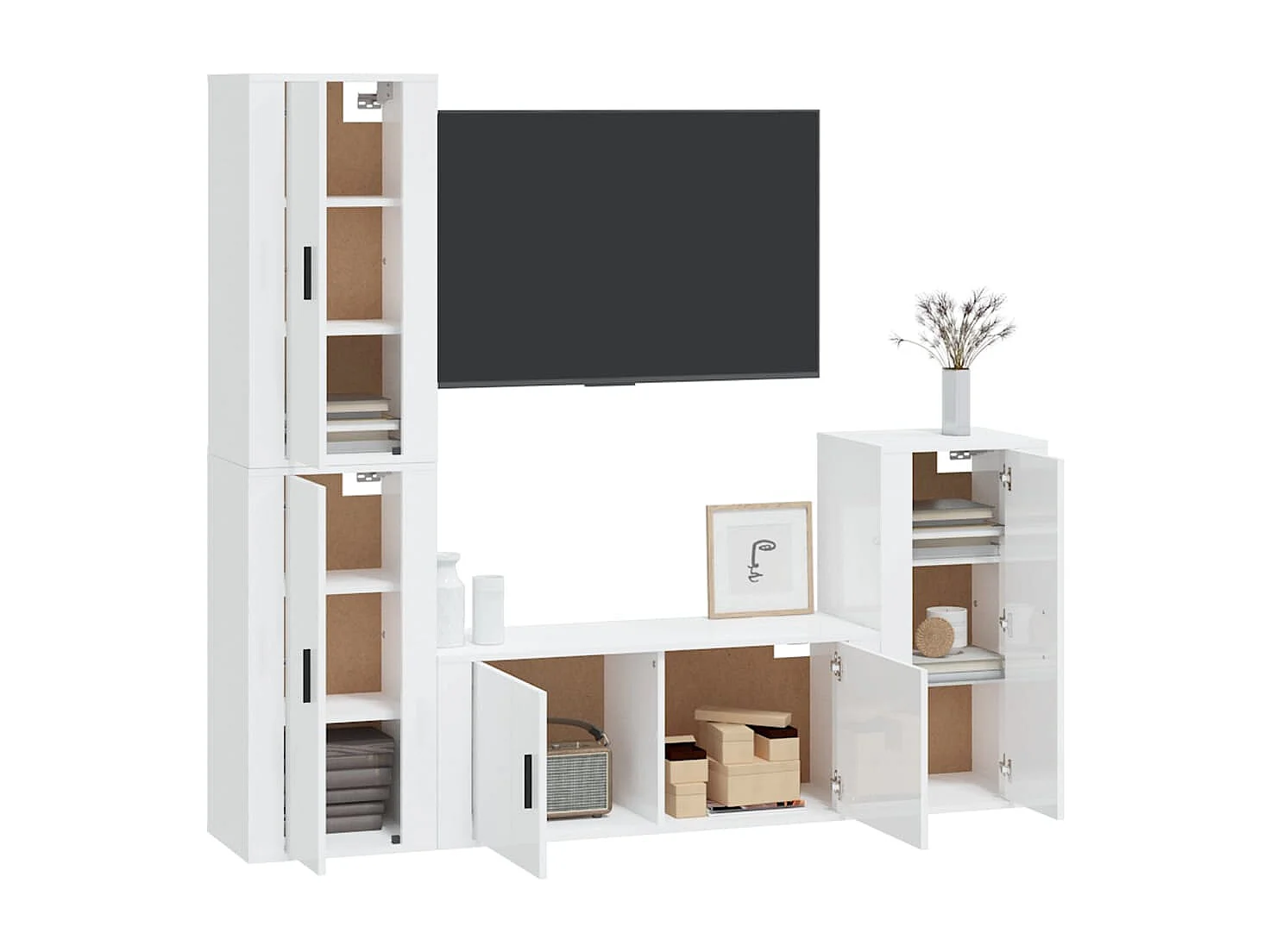 Ensemble de meubles TV 4 pièces Blanc brillant Bois d'ingénierie