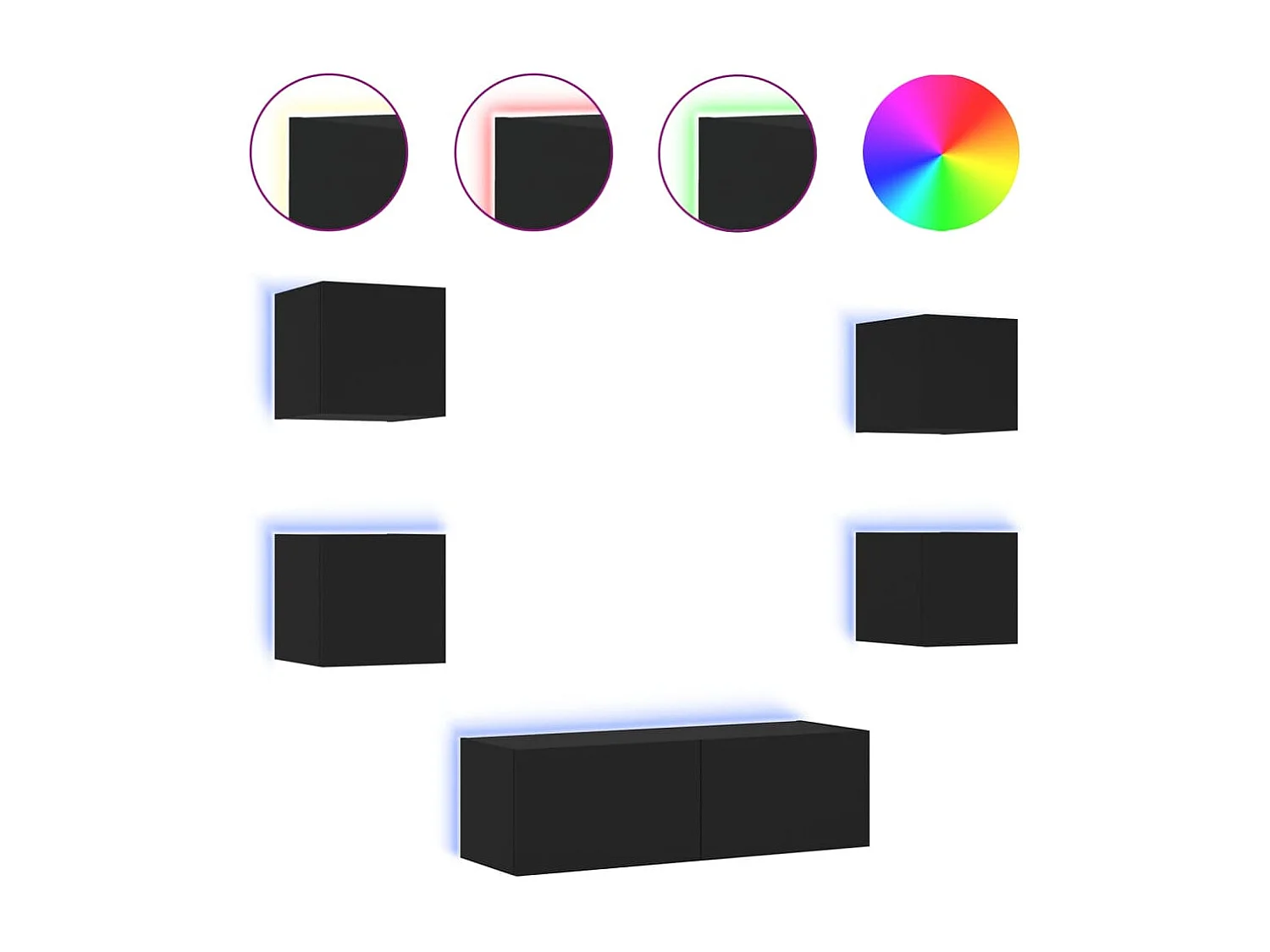 Muebles de TV de pared con luces LED 5 piezas negro