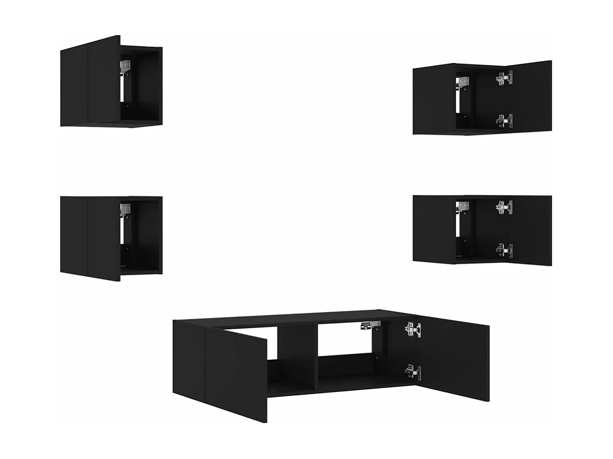 Muebles de TV de pared con luces LED 5 piezas negro
