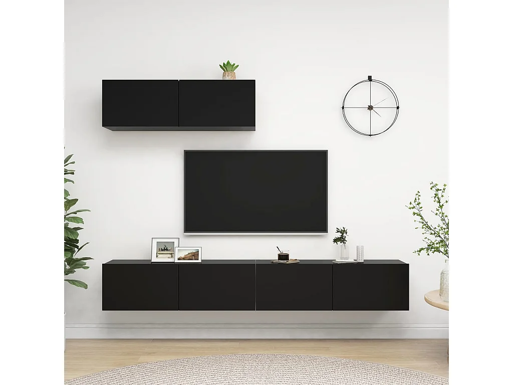 Set de muebles de salón TV 3 piezas madera de ingeniería negro