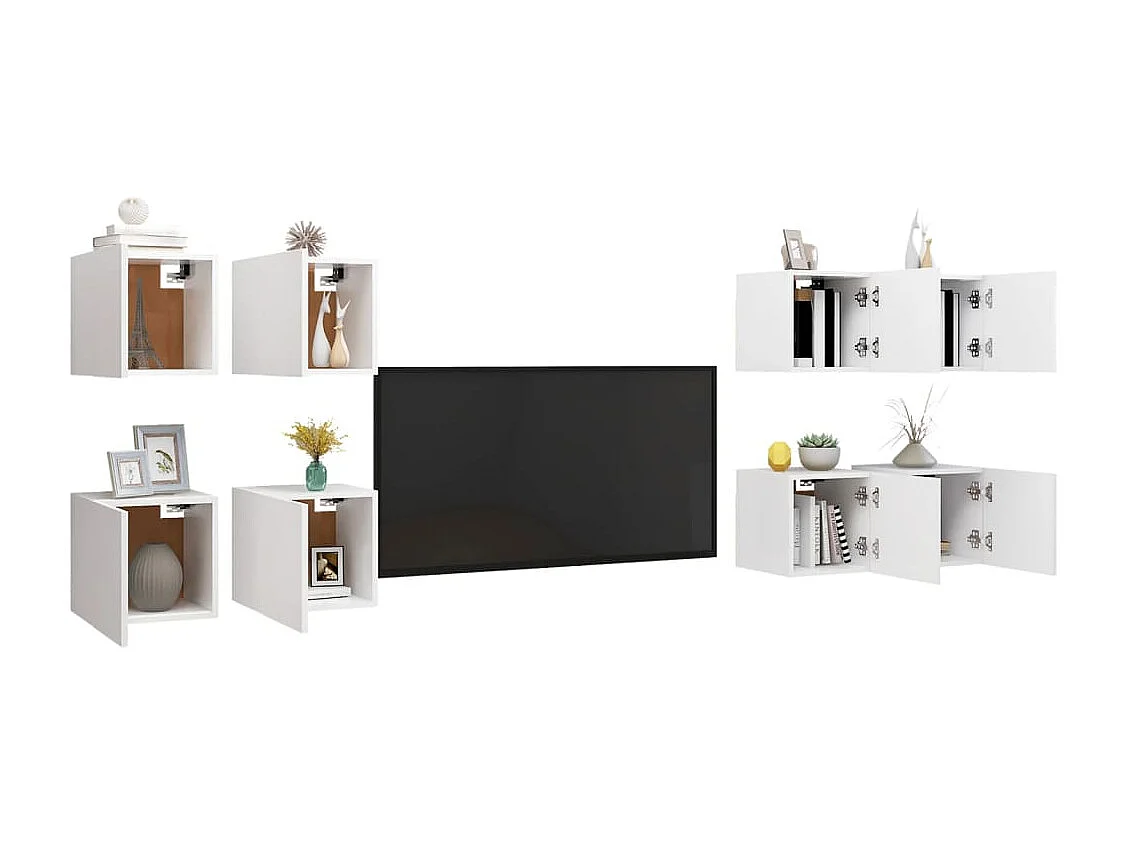Meubles TV muraux 8 pièces Blanc 30,5x30x30 cm