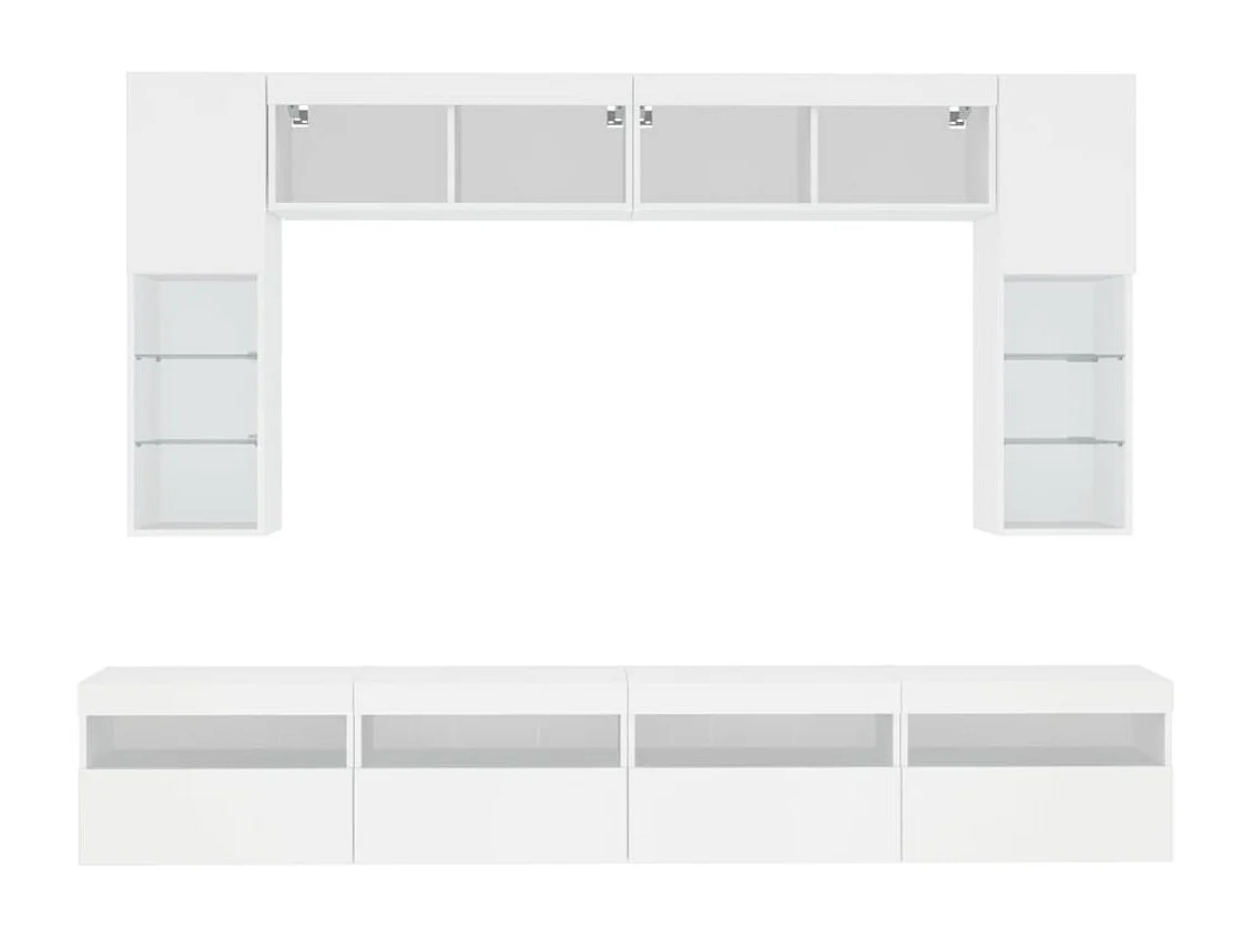 Mueble de pared de TV con luces LED 8 piezas blanco