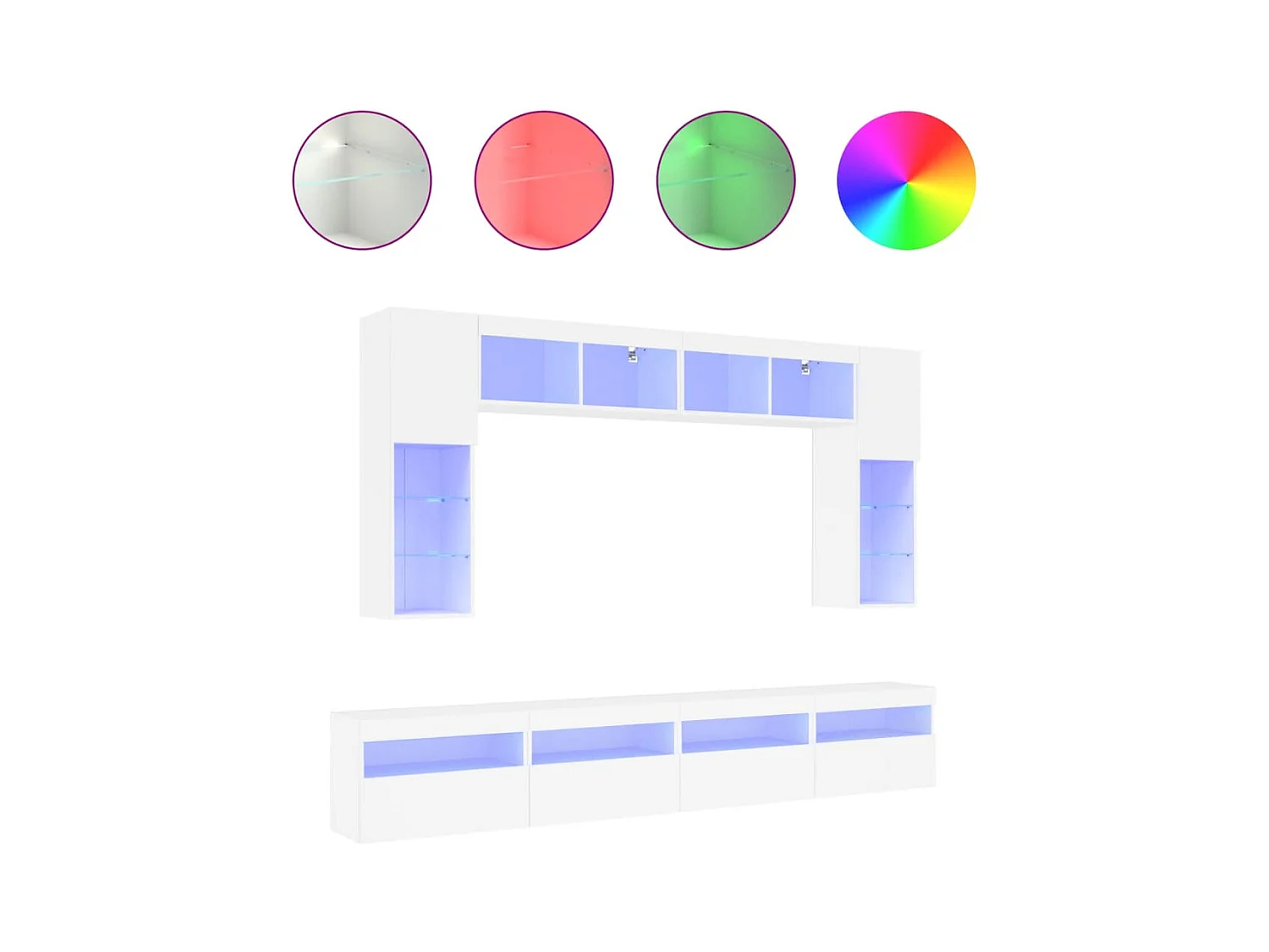 Ensemble de meubles TV muraux 8 pièces avec lumières LED blanc