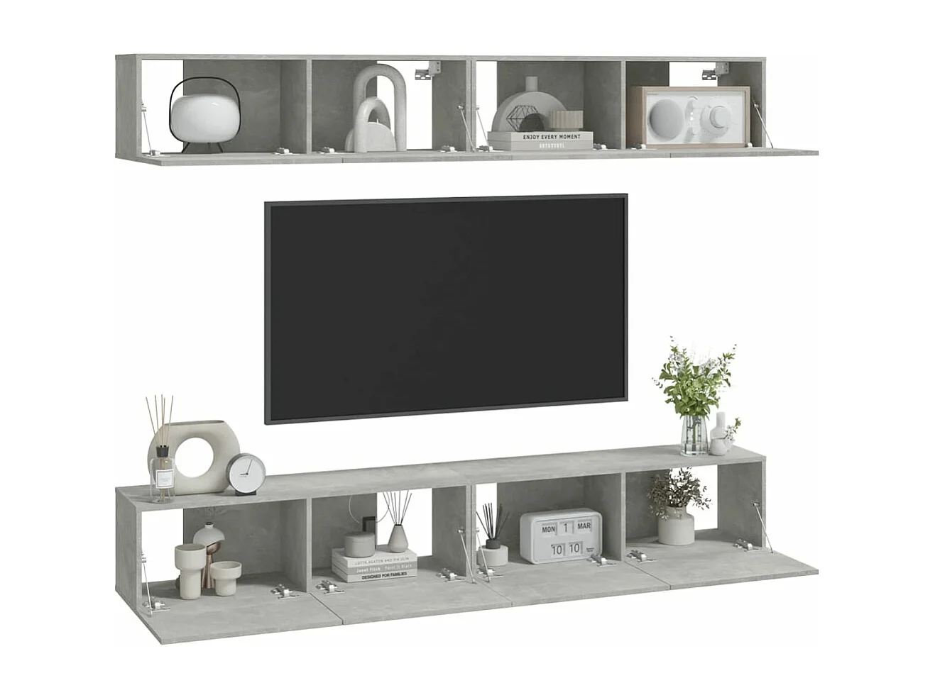 Meubles TV muraux 4 pièces Gris béton 100x30x30 cm