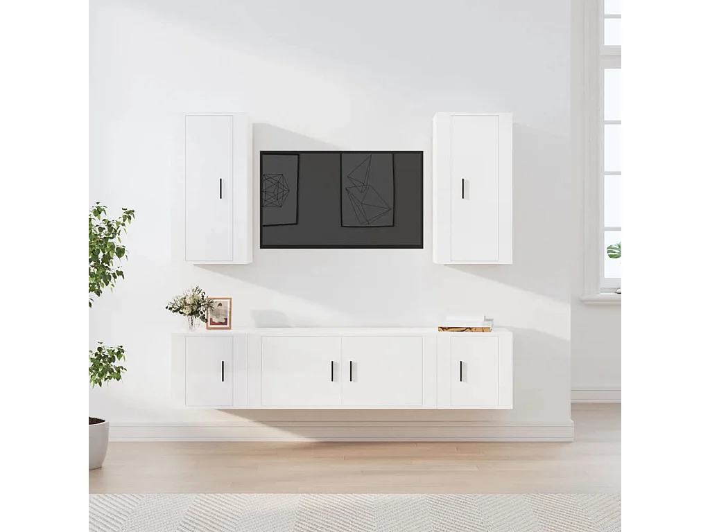 Ensemble de meubles TV 5 pièces Blanc brillant Bois d'ingénierie
