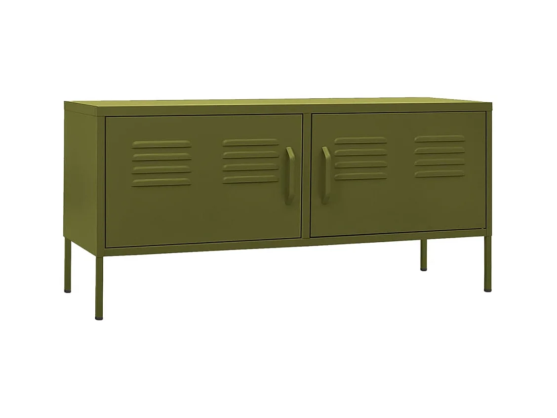 Meuble TV Vert olive 105x35x50 cm Acier