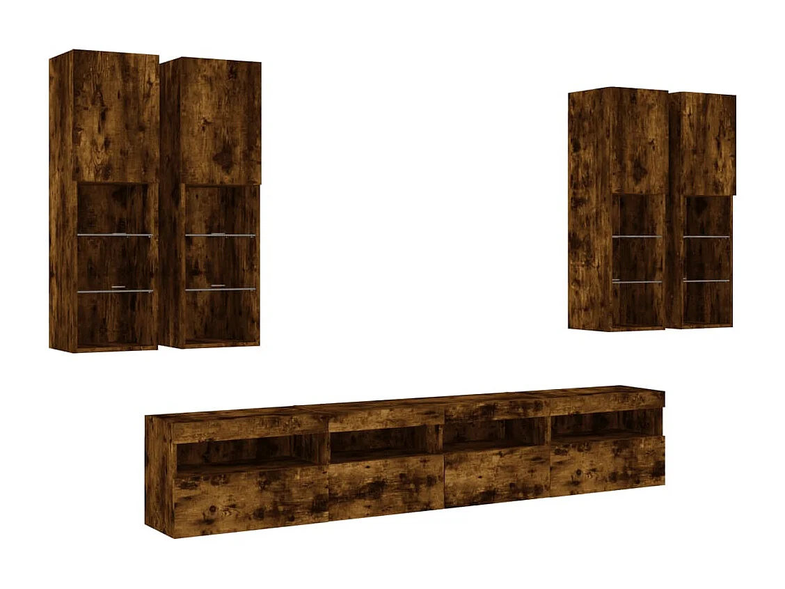 Ensemble de meubles TV muraux 7 pièces et lumières LED chêne fumé
