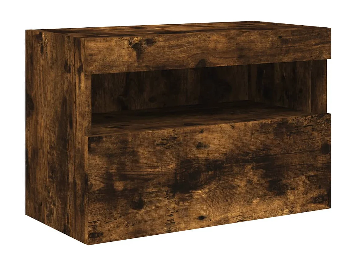 Ensemble de meubles TV muraux 7 pièces et lumières LED chêne fumé