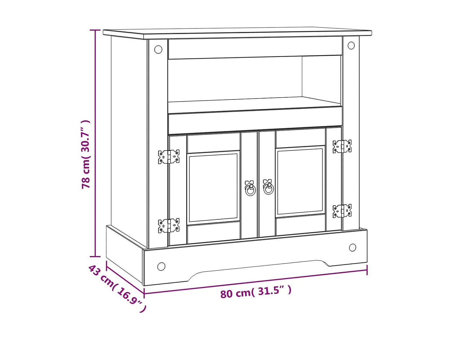 Meuble TV Gamme Corona pin mexicain 80x43x78 cm