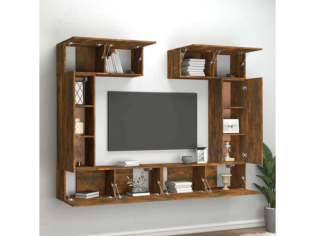 Ensemble de meubles TV 6 pièces Chêne fumé Bois d'ingénierie