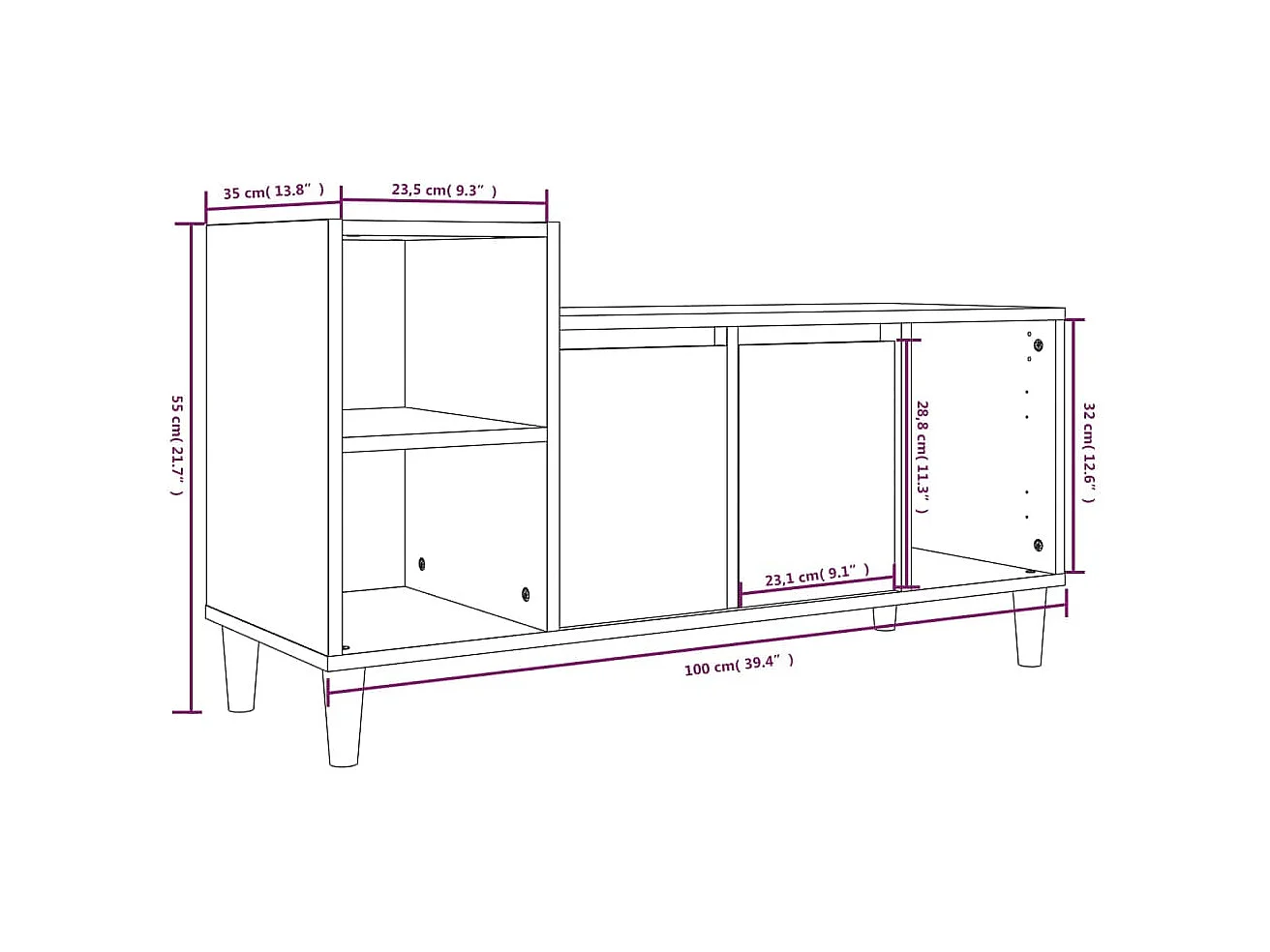 Meuble TV Chêne sonoma 100x35x55 cm Bois d'ingénierie