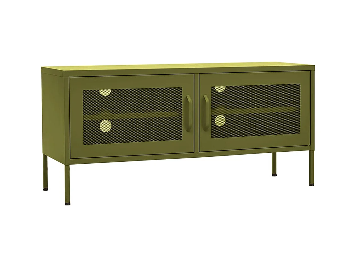 Meuble TV Vert olive 105x35x50 cm Acier