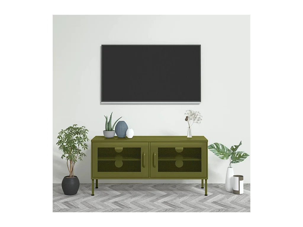Meuble TV Vert olive 105x35x50 cm Acier