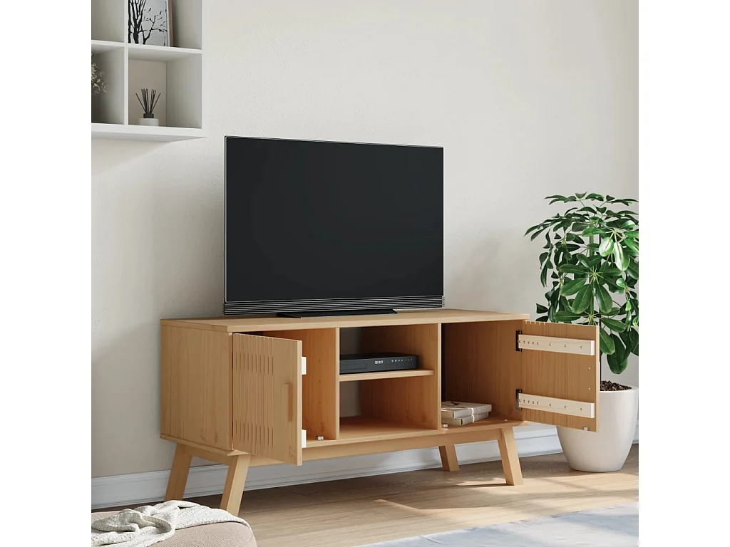 Meuble TV OLDEN marron 114x43x57 cm bois de pin massif