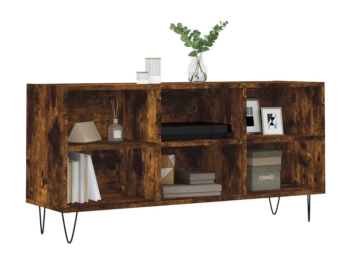 Meuble TV chêne fumé 103,5x30x50 cm bois d'ingénierie