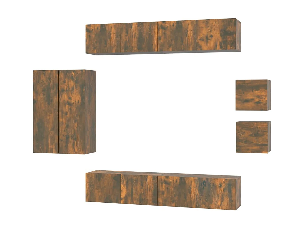 Set de muebles de TV 8 piezas madera contrachapada roble ahumado