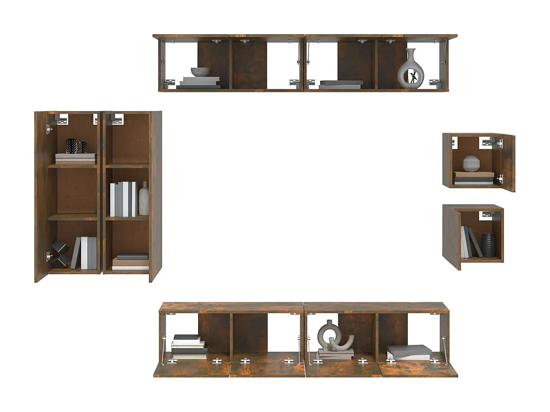 Set de muebles de TV 8 piezas madera contrachapada roble ahumado