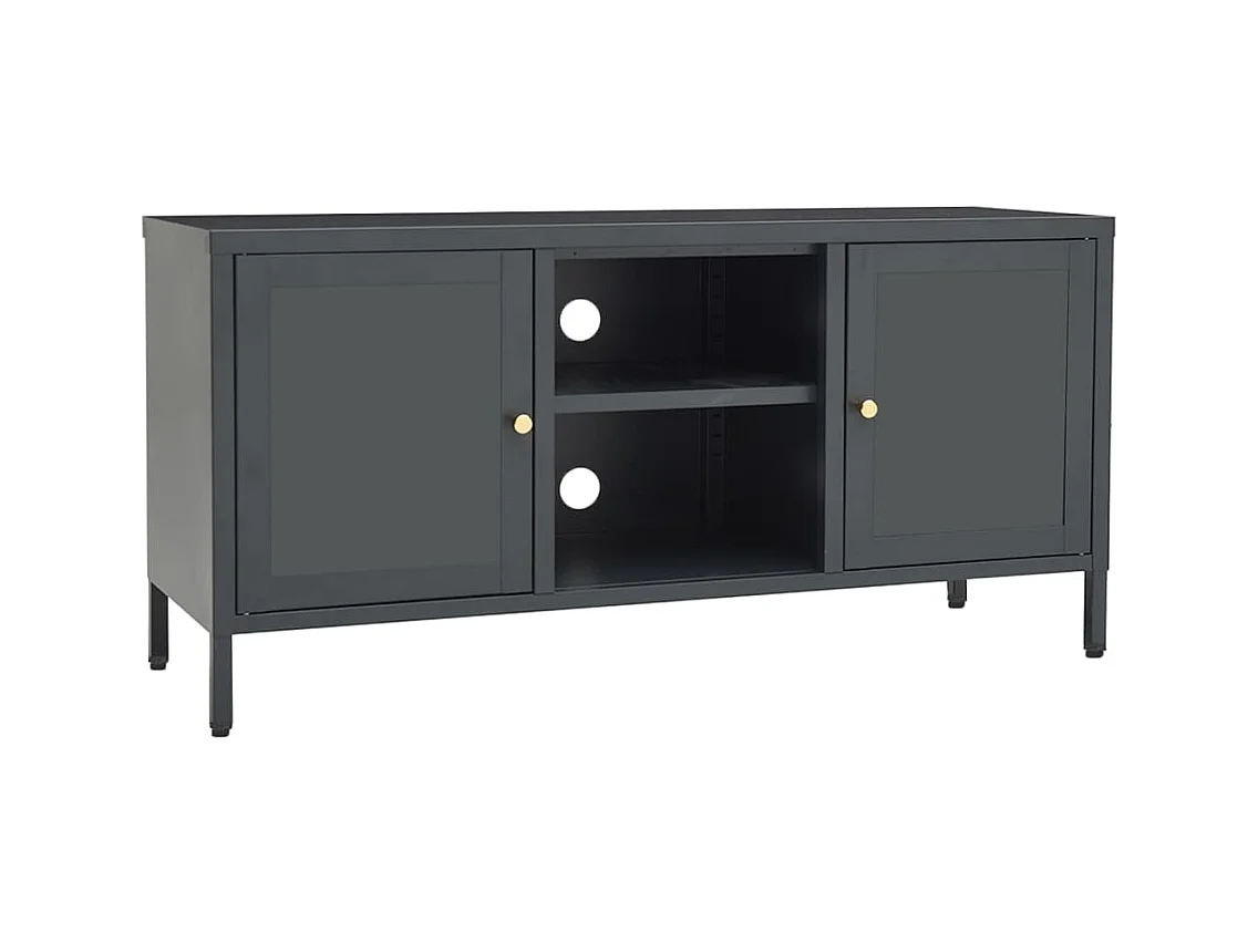 Meuble TV Anthracite 105x35x52 cm Acier et verre