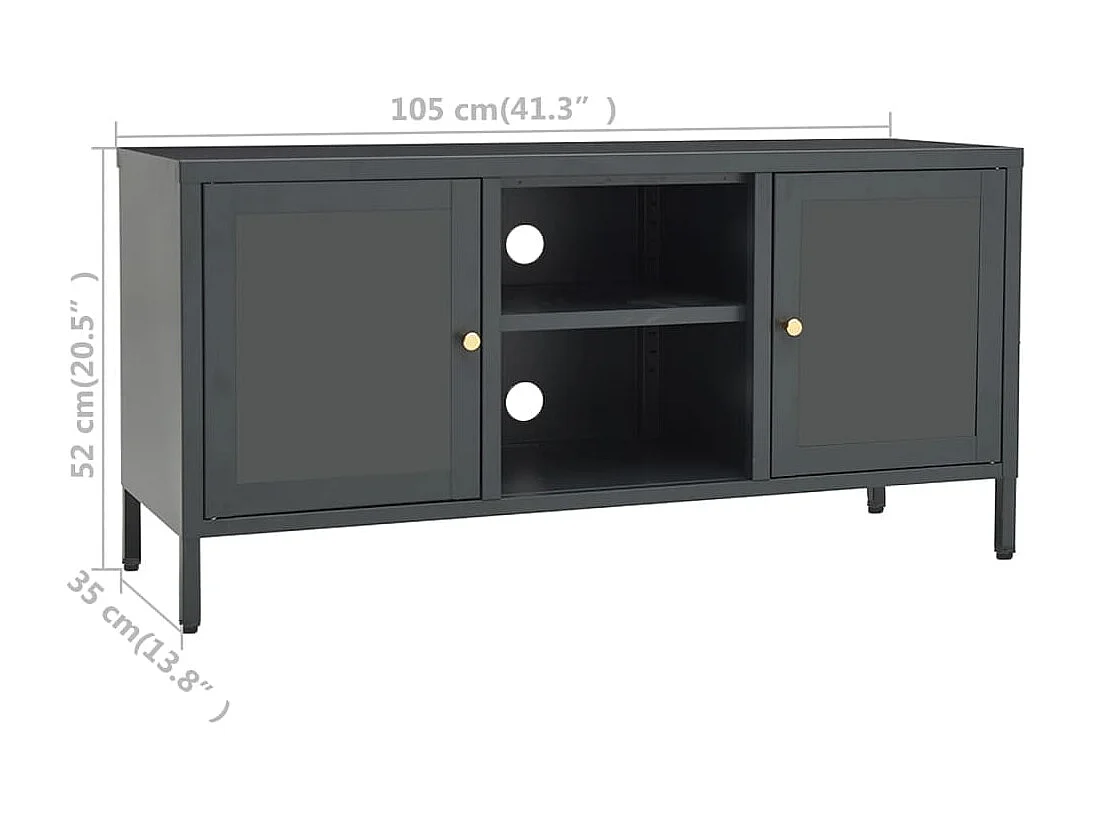Meuble TV Anthracite 105x35x52 cm Acier et verre