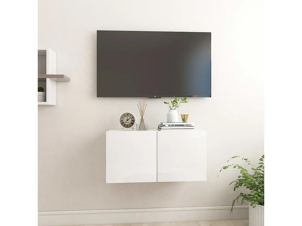 Meuble TV suspendu Blanc brillant 60x30x30 cm