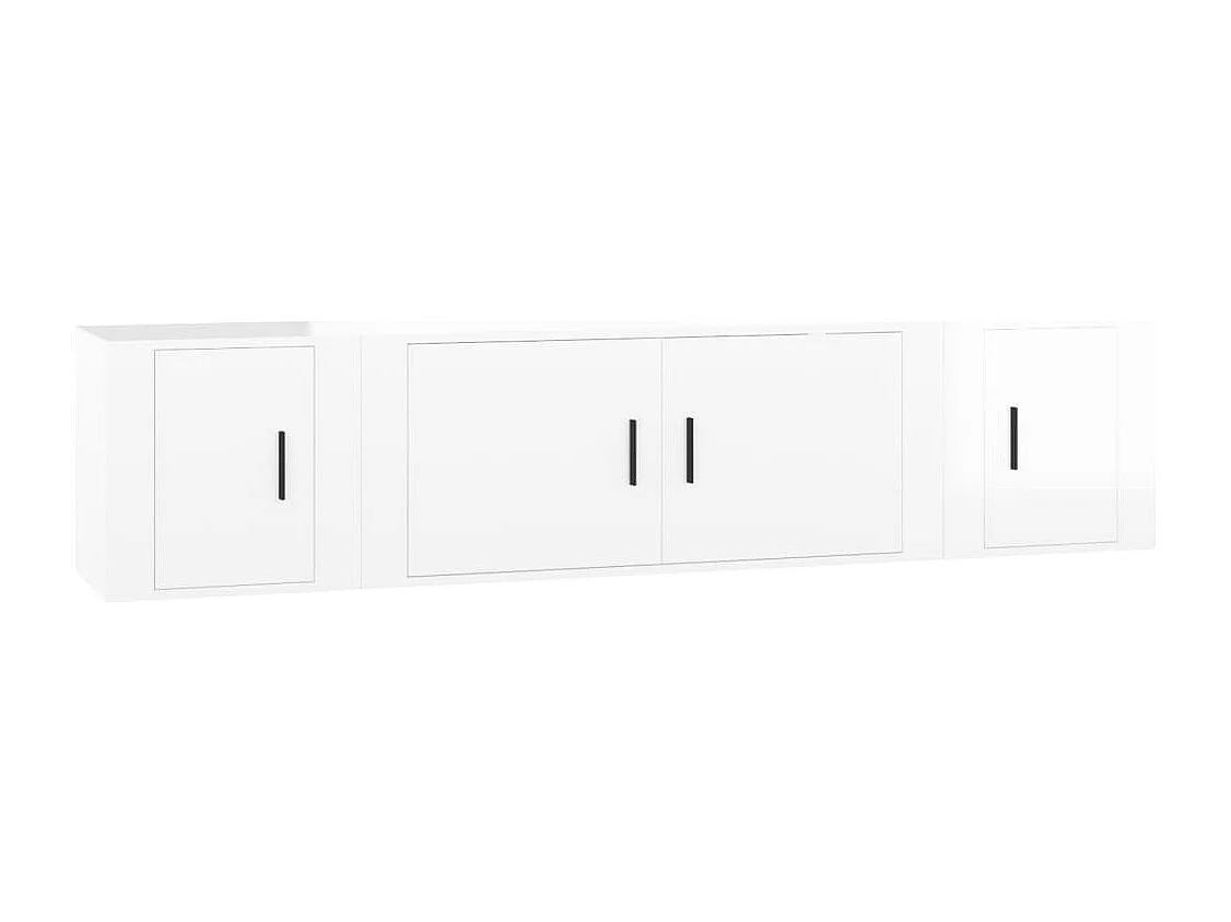 3 peças conjunto móveis de TV madeira processada branco brilhante