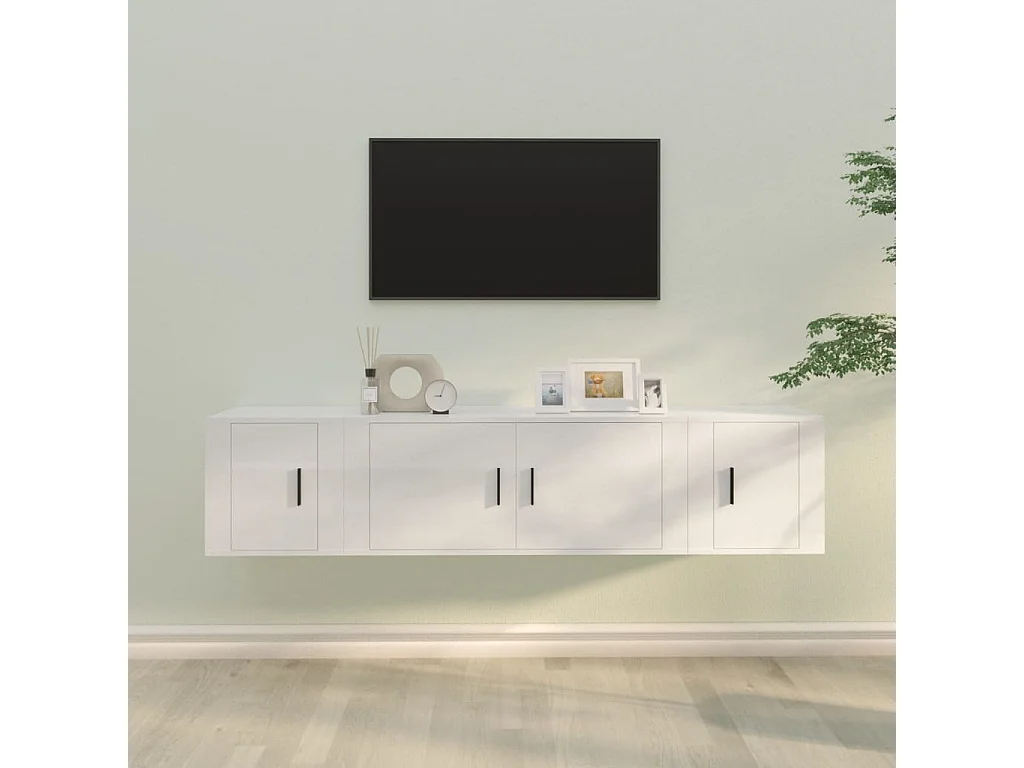 3 peças conjunto móveis de TV madeira processada branco brilhante