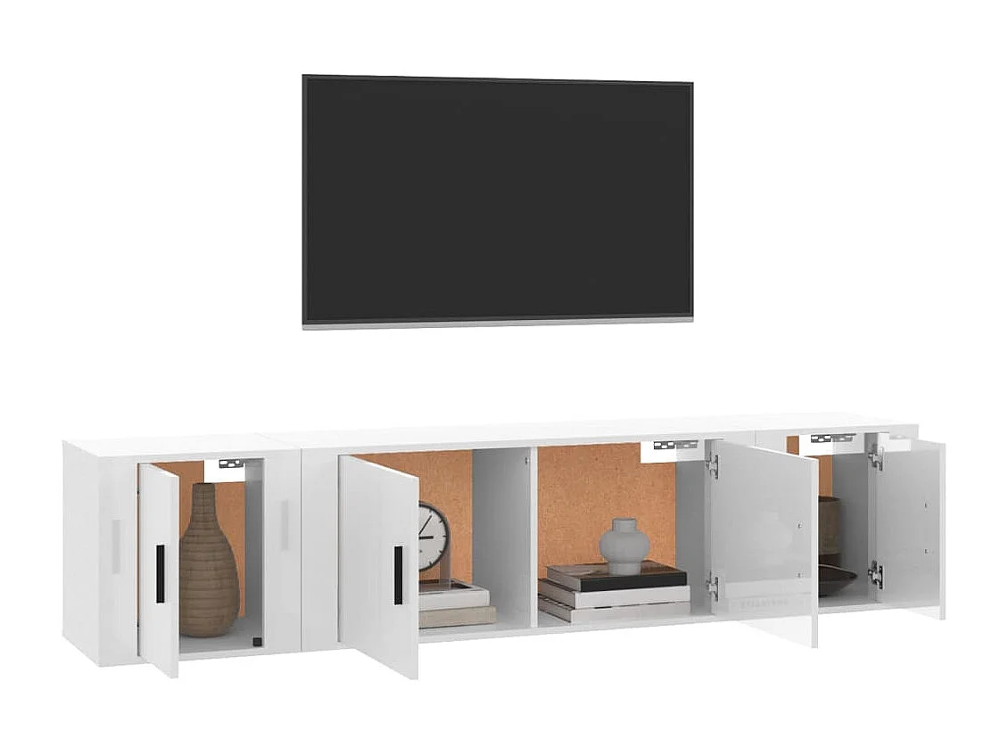 3 peças conjunto móveis de TV madeira processada branco brilhante