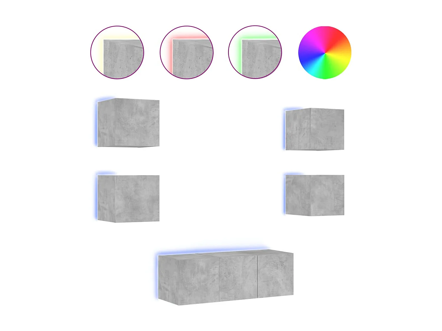 Unités murales TV avec LED 6 pièces gris béton bois d'ingénierie