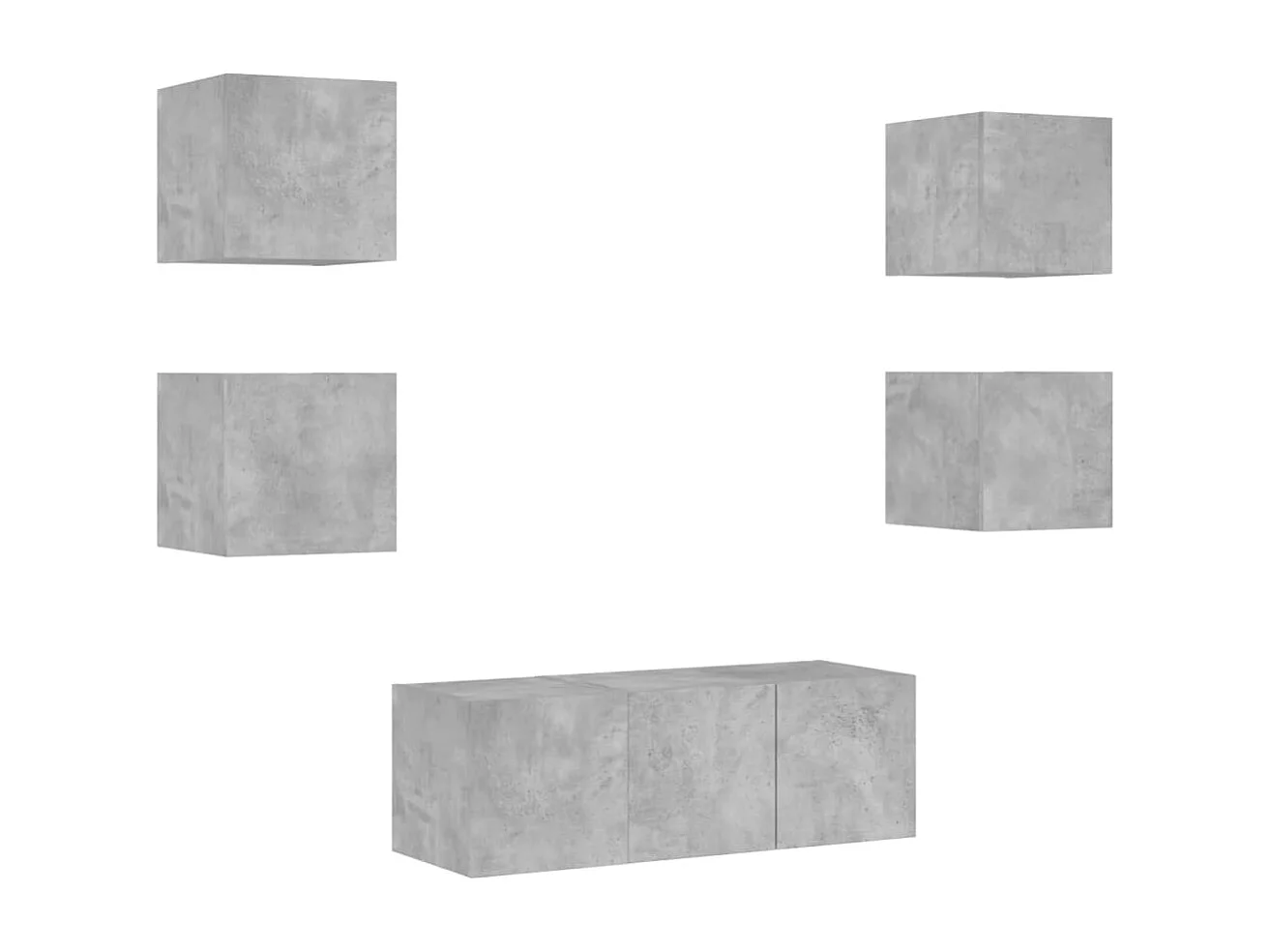 Unités murales TV avec LED 6 pièces gris béton bois d'ingénierie