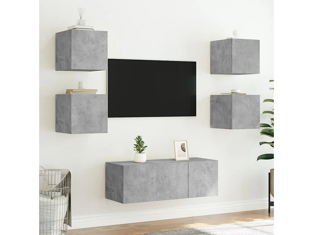Unités murales TV avec LED 6 pièces gris béton bois d'ingénierie