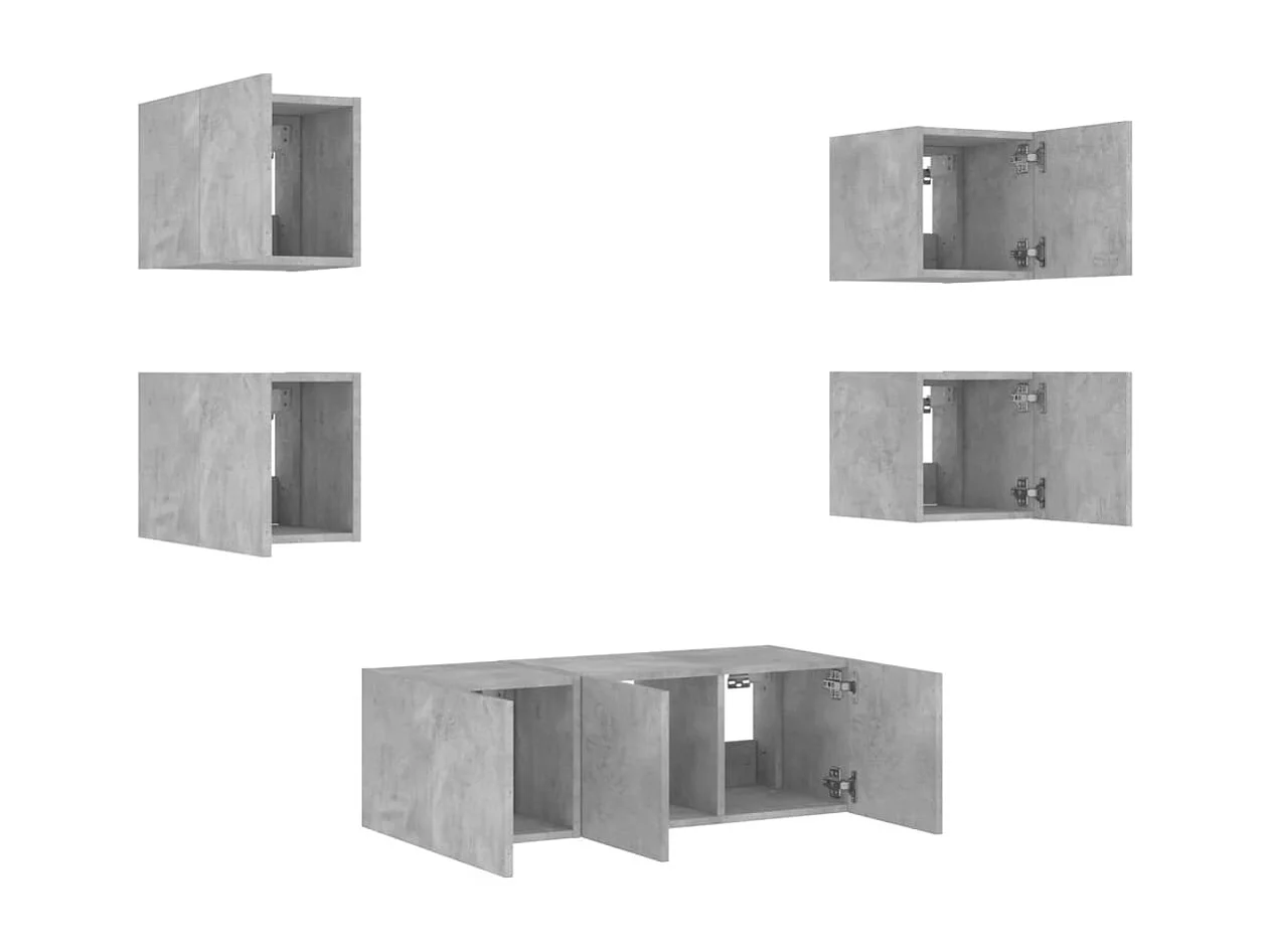 Unités murales TV avec LED 6 pièces gris béton bois d'ingénierie