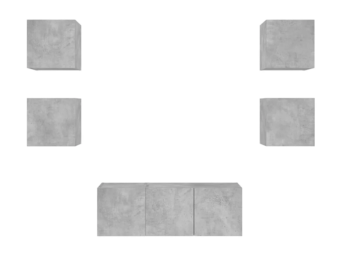Unités murales TV avec LED 6 pièces gris béton bois d'ingénierie