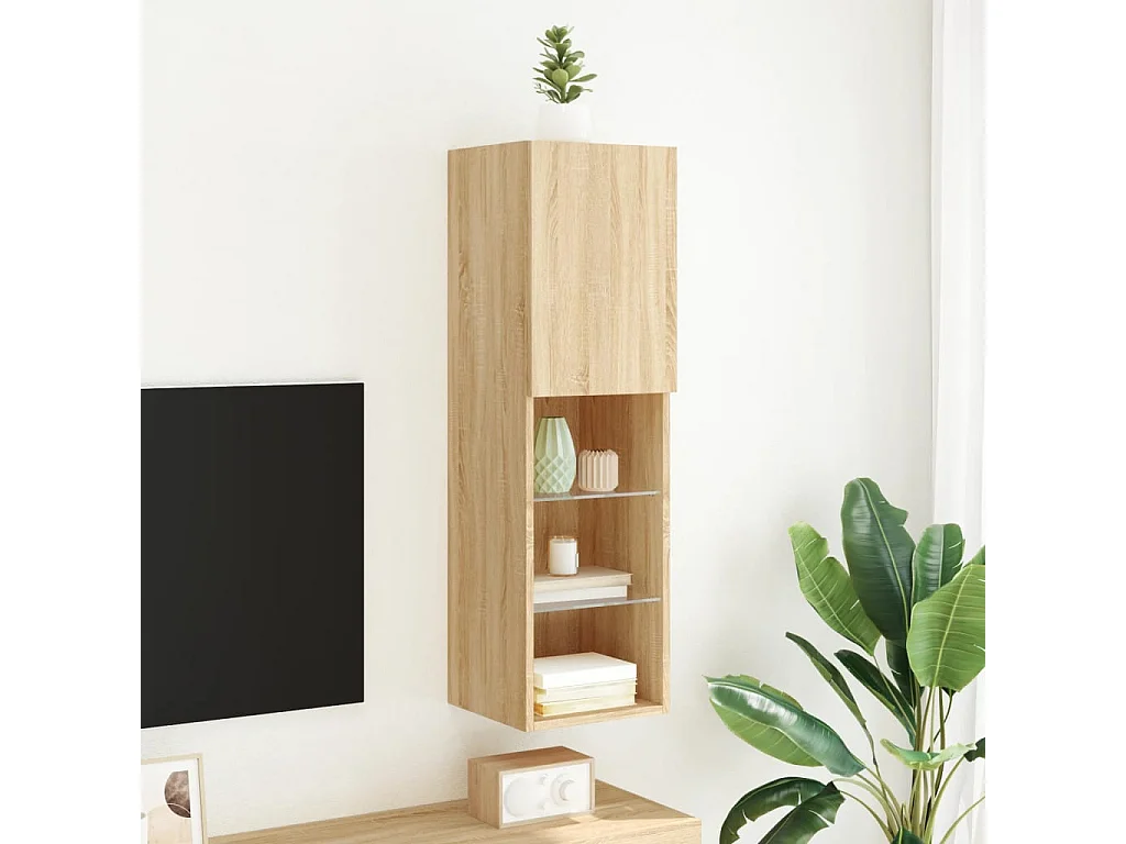 Meuble TV avec lumières LED chêne sonoma 30,5x30x102 cm