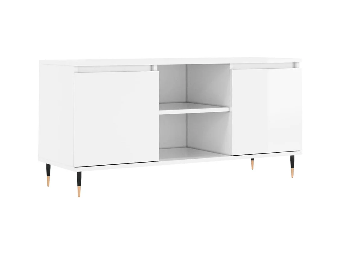 Meuble TV blanc brillant 104x35x50 cm bois d'ingénierie