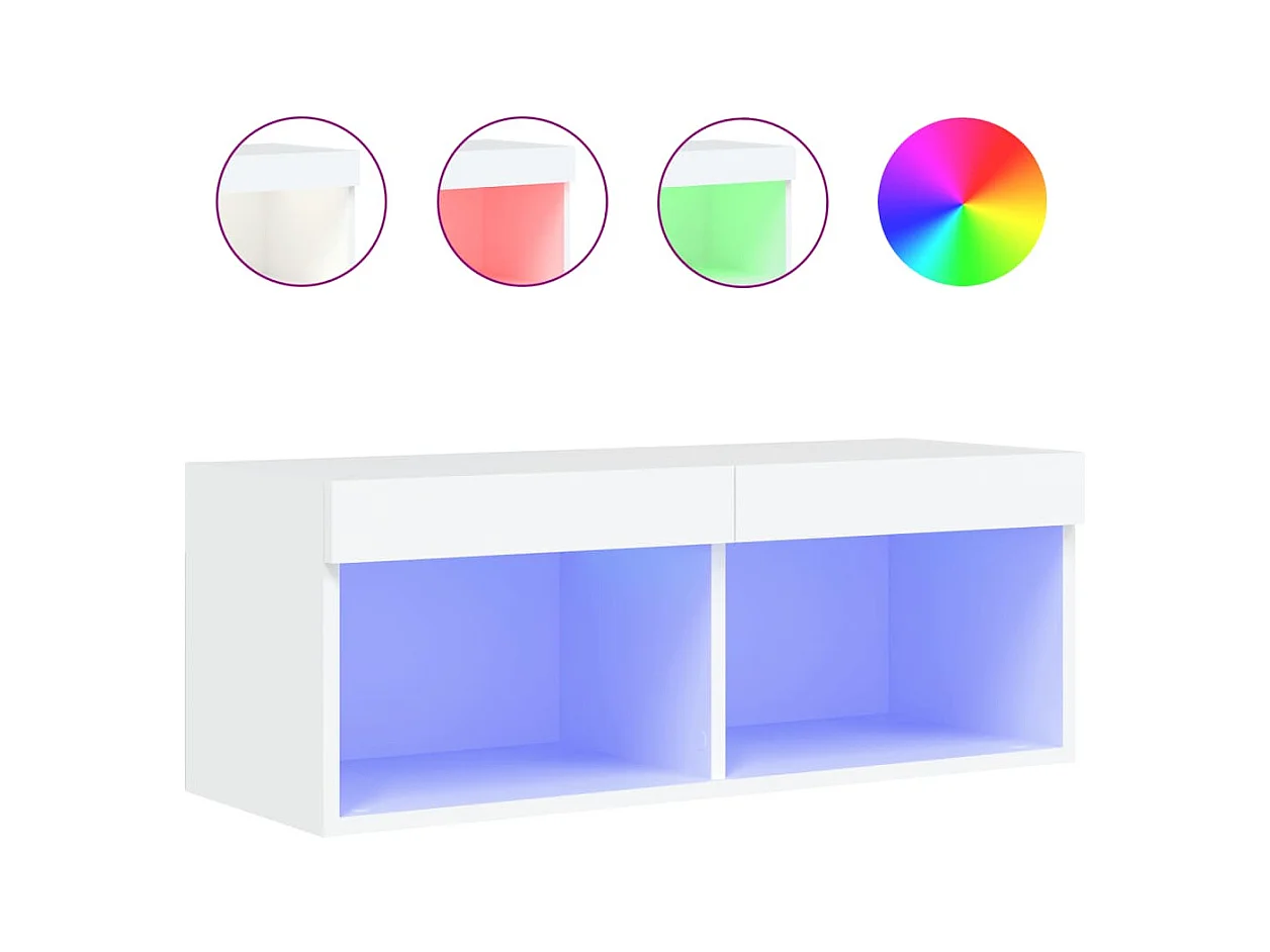 Meuble TV avec lumières LED blanc 80x30x30 cm