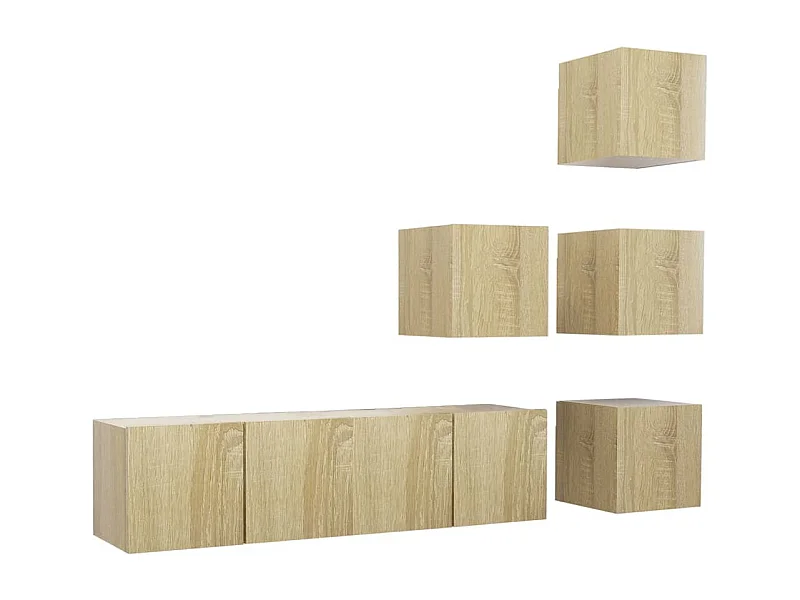 6 peças conjunto de móveis de TV contraplacado carvalho sonoma