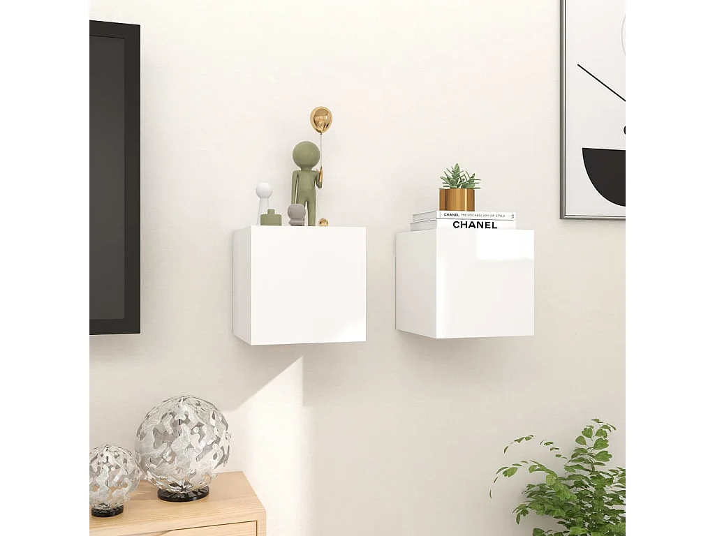 Móvel de TV de parede 2 peças 30,5x30x30 cm branco brilhante