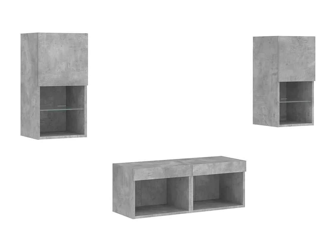 Meuble TV mural 4 pièces avec lumières LED gris béton