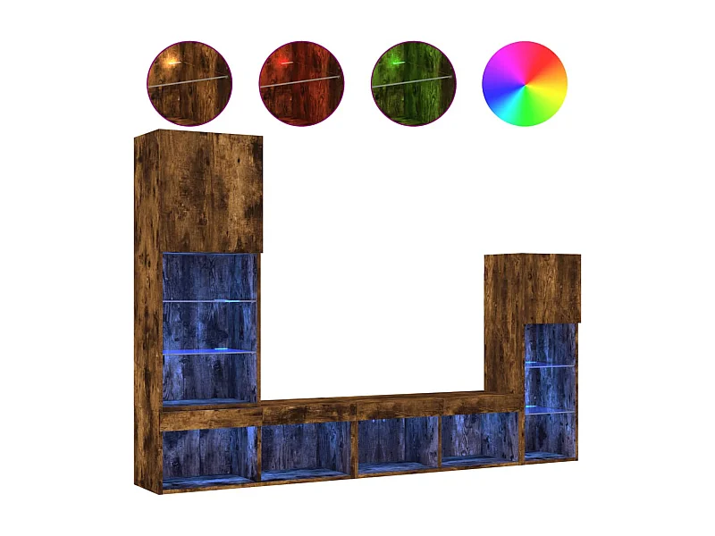 4peças móveis parede p/ TV c/ LEDs deriv. madeira carvalho fumado