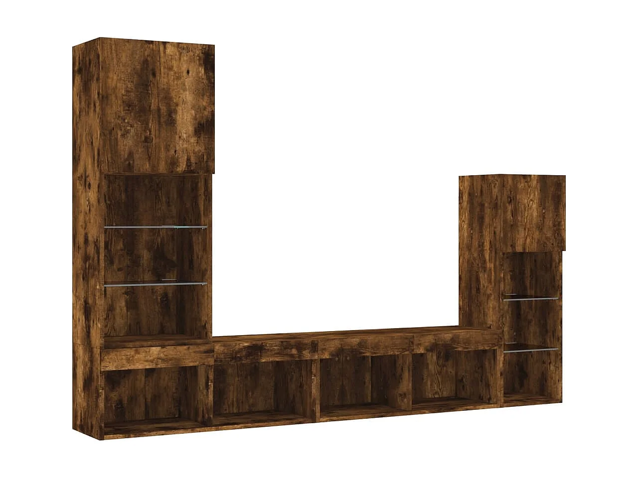 4peças móveis parede p/ TV c/ LEDs deriv. madeira carvalho fumado