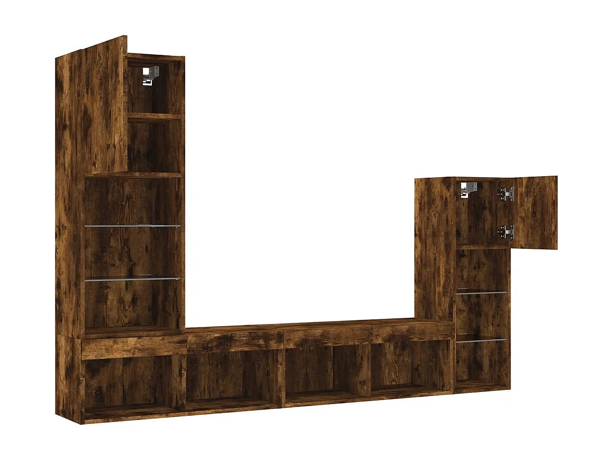 4peças móveis parede p/ TV c/ LEDs deriv. madeira carvalho fumado