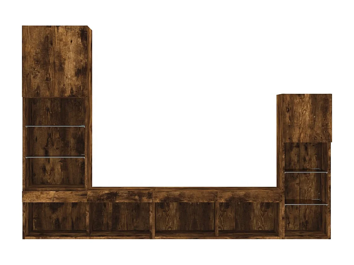 4peças móveis parede p/ TV c/ LEDs deriv. madeira carvalho fumado