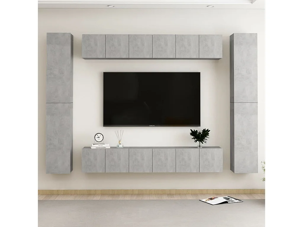 10 peças conjunto de móveis de TV contraplacado cinzento cimento