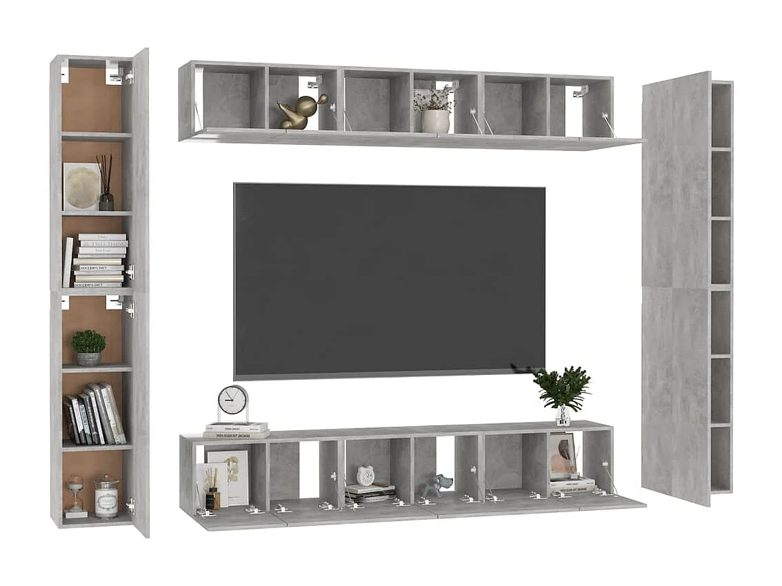 10 peças conjunto de móveis de TV contraplacado cinzento cimento