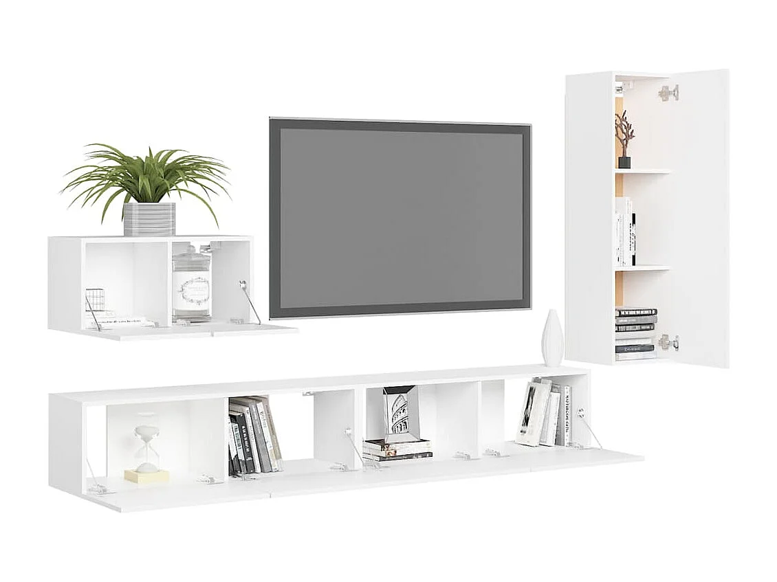 Set de muebles de salón TV 4 piezas madera de ingeniería blanco